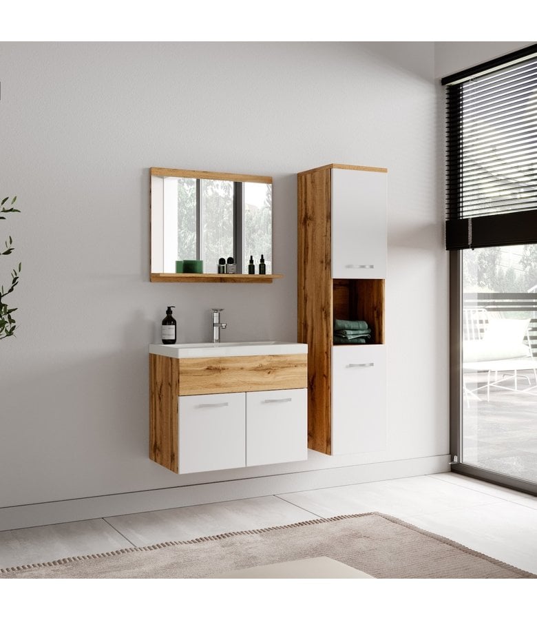 Badplaats Badkamerkast Montreal 30 X 30 X 131 Cm - Eiken Met Hoogglans Wit