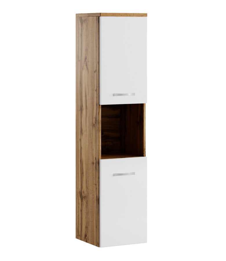 badplaats Badkamerkast Montreal 30 x 30 x 131 cm - eiken met hoogglans wit