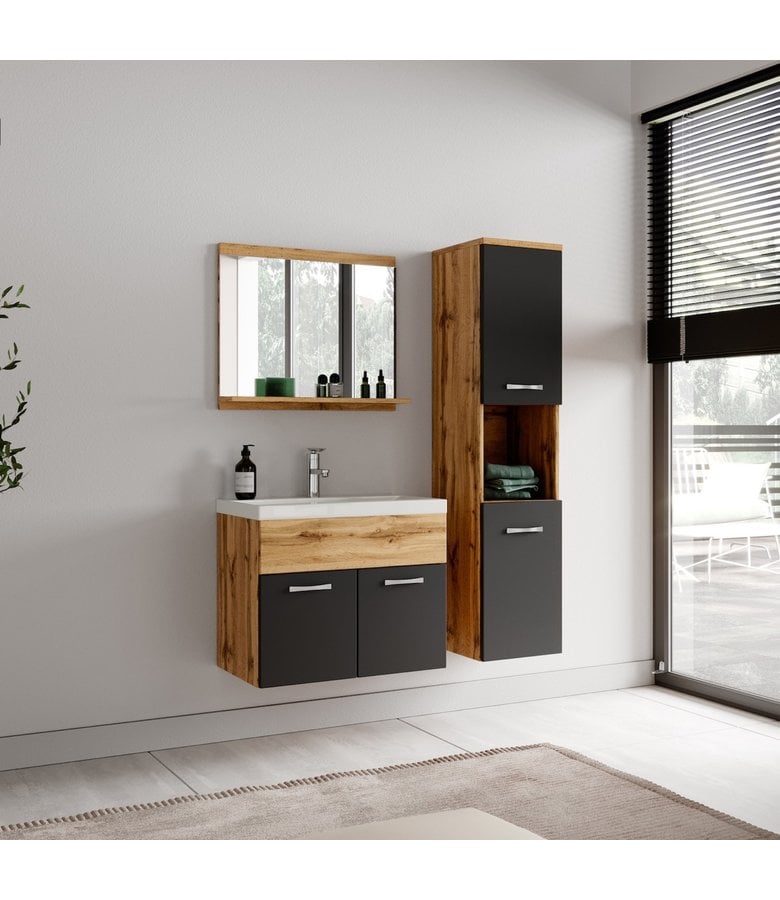 Badplaats Badkamerkast Montreal 30 X 30 X 131 Cm - Eiken Met Mat Zwart