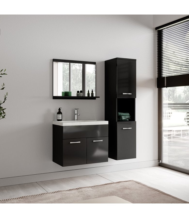 Badplaats Badkamerkast Montreal 30 X 30 X 131 Cm - Hoogglans Zwart