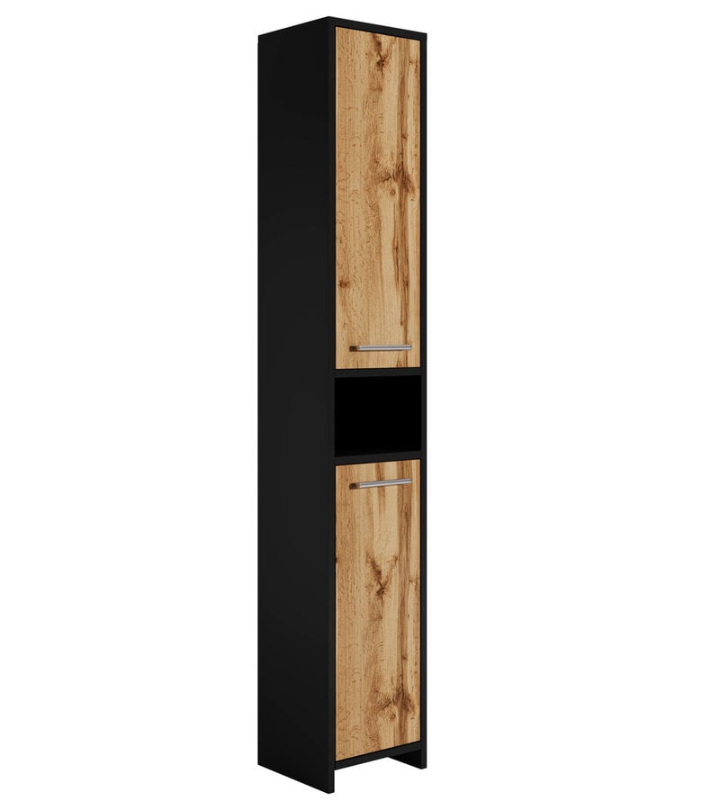 badplaats Badkamerkast Nemo 32 x 29 x 190cm - mat zwart met eiken badplaats Badkamerkast Nemo 32 x 29 x 190cm - mat zwart met eiken