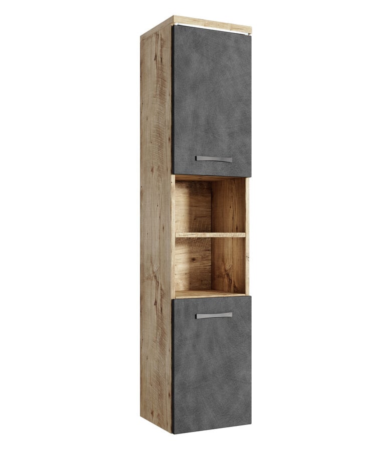 badplaats Badkamerkast Paso 35 x 35 x 160 cm - kastanje eiken met donker grijs