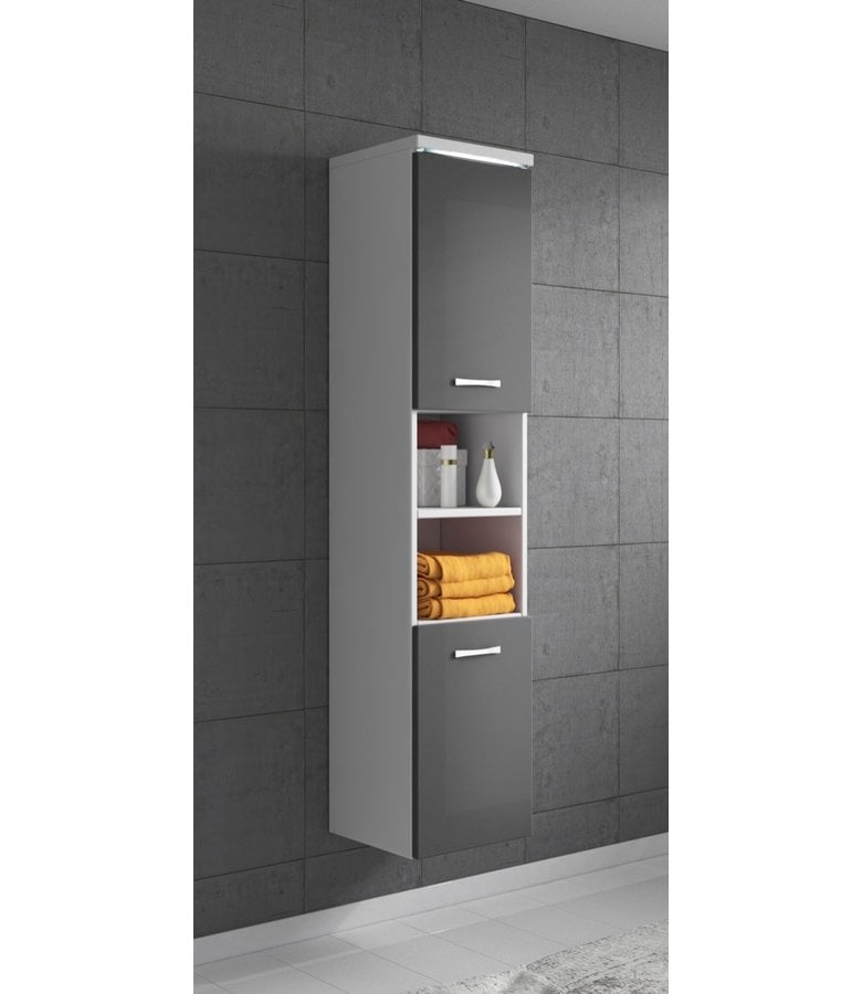 Badplaats Badkamerkast Paso 35 X 35 X 160 Cm - Wit Met Hoogglans Grijs