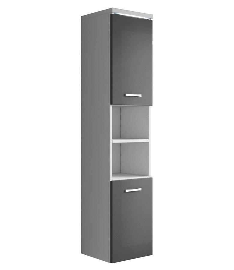 badplaats Badkamerkast Paso 35 x 35 x 160 cm - wit met hoogglans grijs