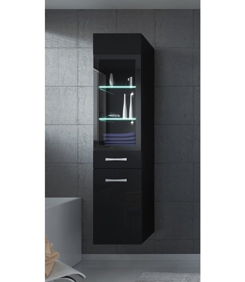Badplaats Badkamerkast Rio 30 X 30 X 131 Cm - Hoogglans Zwart