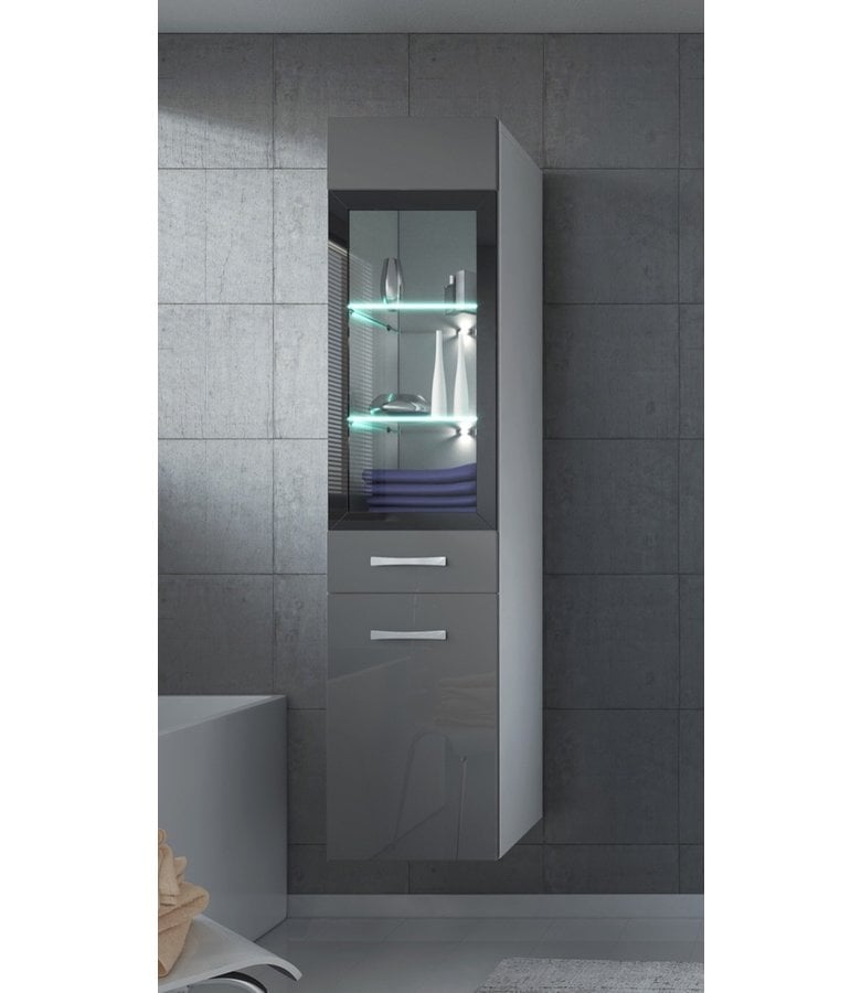 Badplaats Badkamerkast Rio 30 X 30 X 131 Cm - Wit Met Hoogglans Grijs