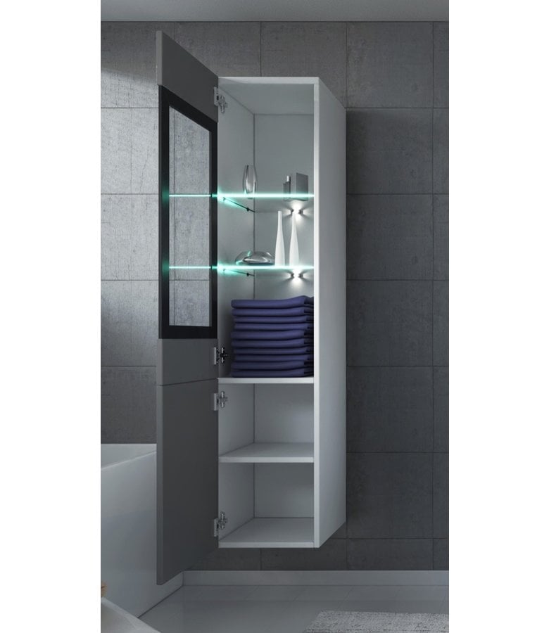 Badplaats Badkamerkast Rio 30 X 30 X 131 Cm - Wit Met Hoogglans Grijs