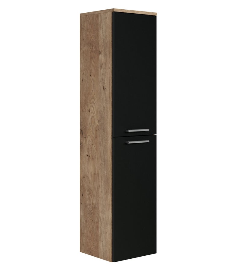 badplaats Badkamerkast Saturnus 35 x 35 x 130 cm - kastanje eiken met mat zwart