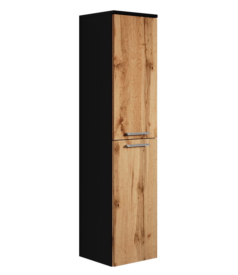 badplaats Badkamerkast Saturnus 35 x 35 x 130 cm - mat zwart met eiken