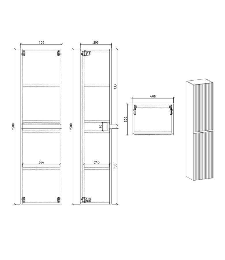 Badplaats Badkamerkast Thermis 40 X 30 X 150 Cm - Walnoot Bruin