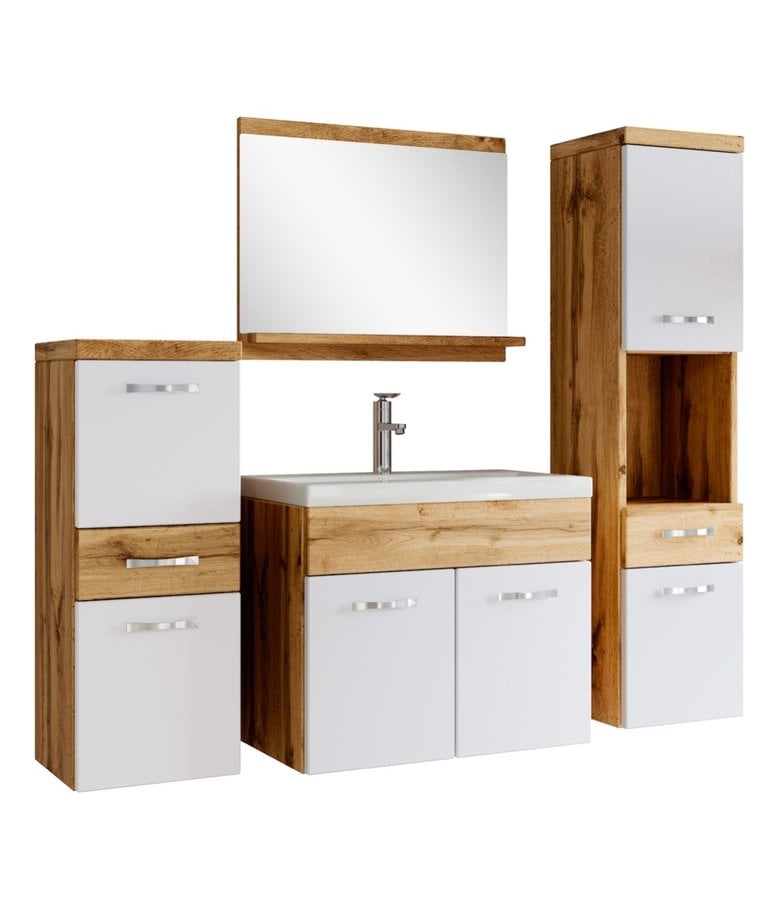 badplaats Badkamermeubel Alba 60cm complete set - eiken met hoogglans wit