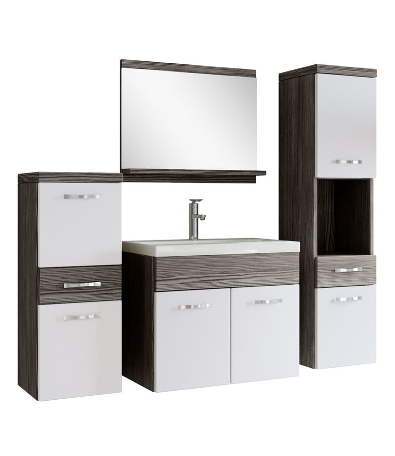 badplaats Badkamermeubel Alba 60cm complete set - grijs eiken met hoogglans wit