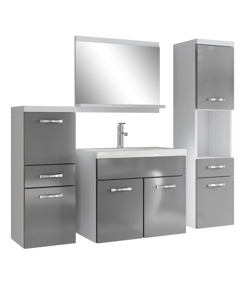 badplaats Badkamermeubel Alba 60cm complete set - wit met hoogglans grijs