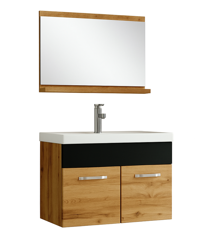 badplaats Badkamermeubel Alba 60cm met spiegel - eiken met mat zwart badplaats Badkamermeubel Alba 60cm met spiegel - eiken met mat zwart