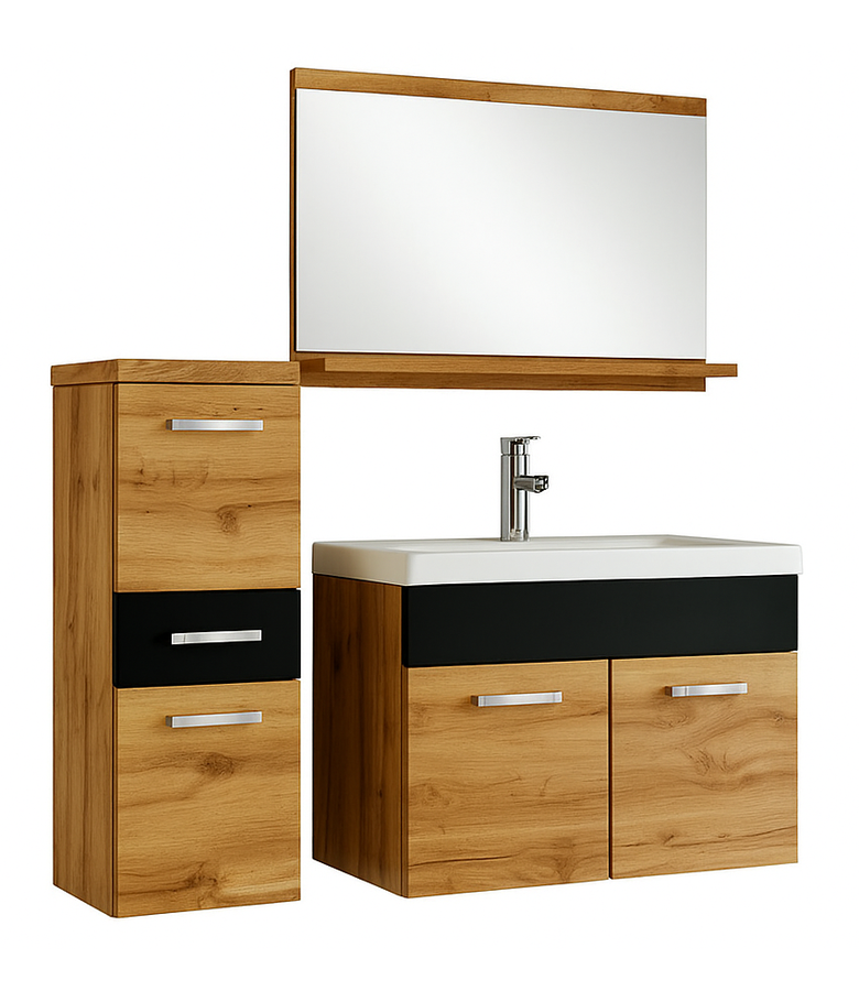 badplaats Badkamermeubel Alba 60cm met zijkast - eiken met mat zwart badplaats Badkamermeubel Alba 60cm met zijkast - eiken met mat zwart