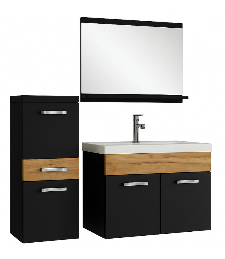 badplaats Badkamermeubel Alba 60cm met zijkast - mat zwart met eiken badplaats Badkamermeubel Alba 60cm met zijkast - mat zwart met eiken