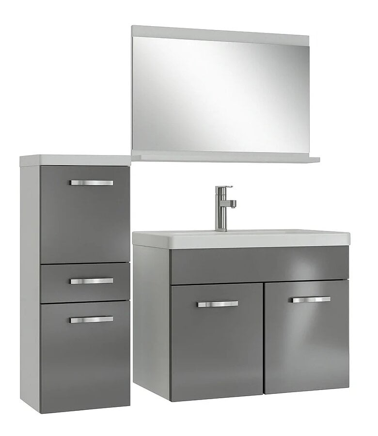 badplaats Badkamermeubel Alba 60cm met zijkast - wit met hoogglans grijs badplaats Badkamermeubel Alba 60cm met zijkast - wit met hoogglans grijs