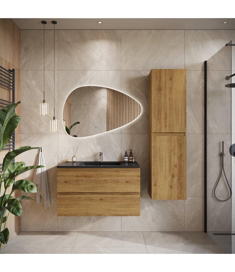 Badplaats Badkamermeubel Angela 100cm - Zwarte Wastafel - Eiken