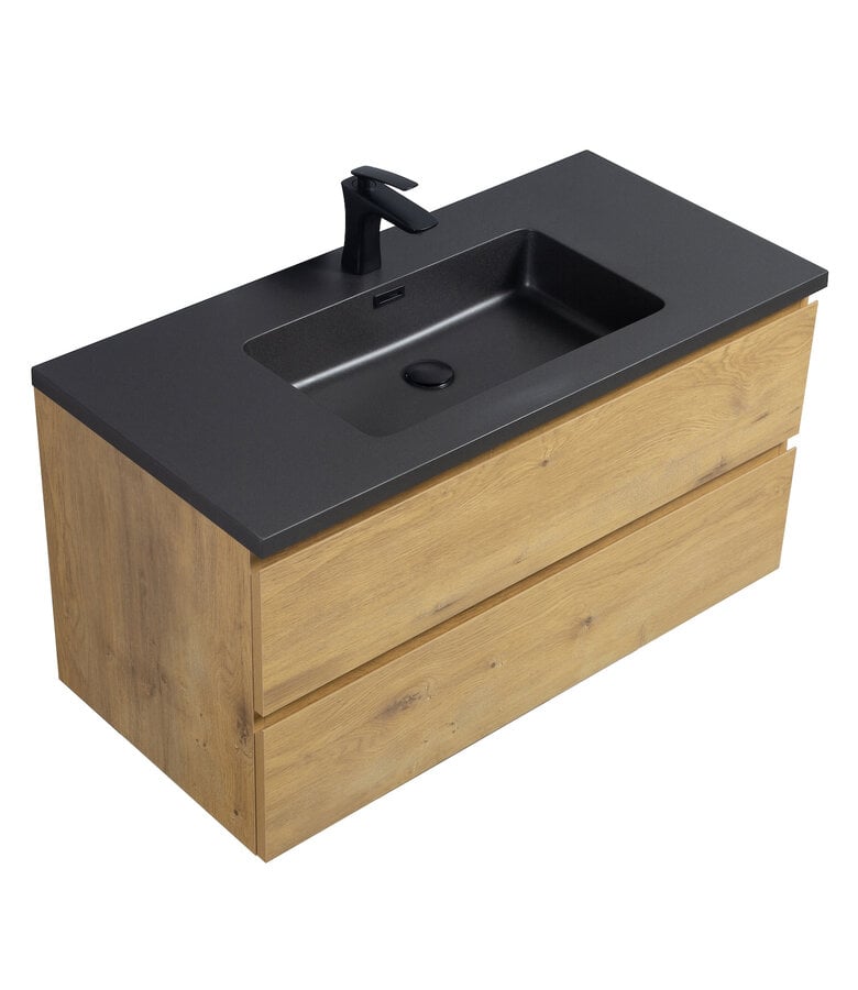 Badplaats Badkamermeubel Angela 100cm - Zwarte Wastafel - Eiken