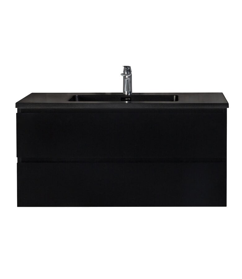 Badplaats Badkamermeubel Angela 100cm - Zwarte Wastafel - Mat Zwart