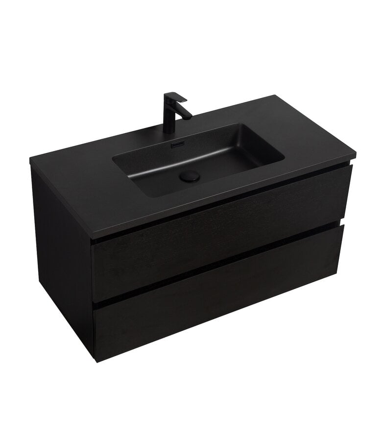 Badplaats Badkamermeubel Angela 100cm - Zwarte Wastafel - Zwart Houtnerf