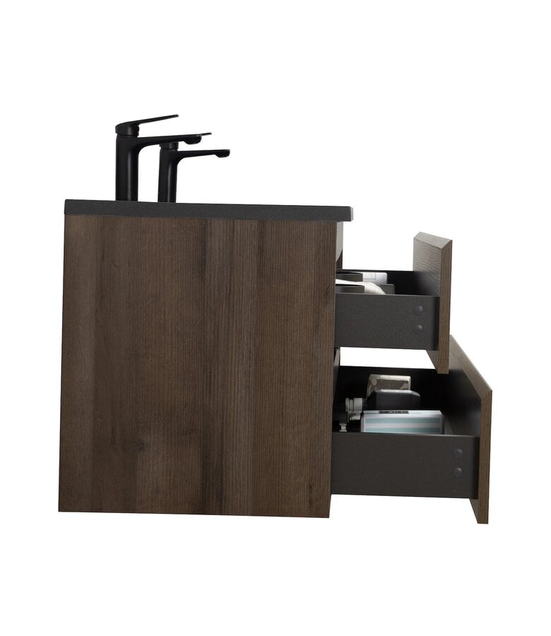 Badplaats Badkamermeubel Angela 120cm - Bruin Eiken - Zwarte Wastafel