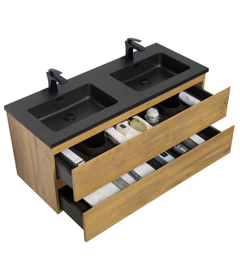 Badplaats Badkamermeubel Angela 120cm - Zwarte Wastafel - Eiken