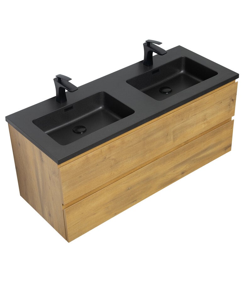 Badplaats Badkamermeubel Angela 120cm - Zwarte Wastafel - Eiken