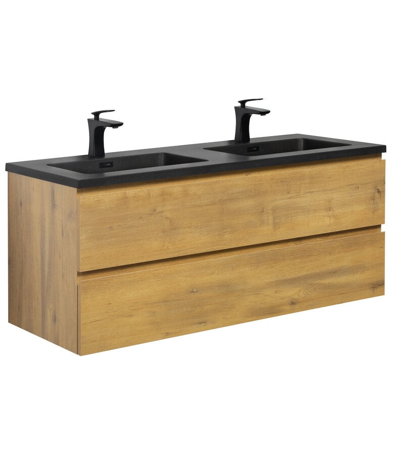 badplaats Badkamermeubel Angela 120cm - zwarte wastafel - eiken
