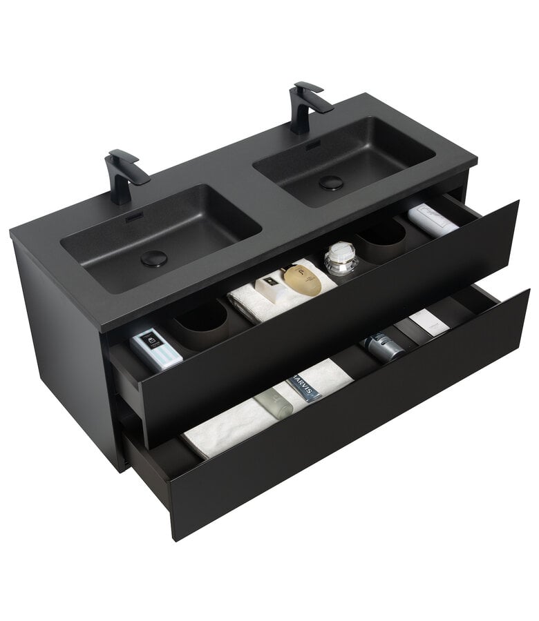 Badplaats Badkamermeubel Angela 120cm - Zwarte Wastafel - Mat Zwart