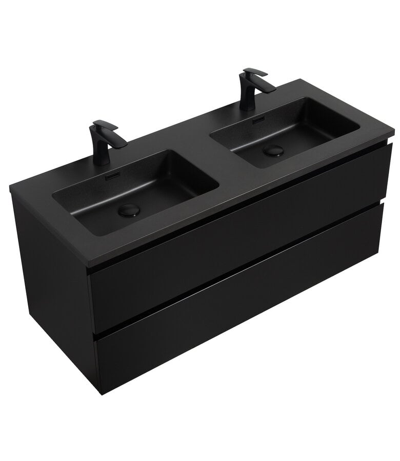 Badplaats Badkamermeubel Angela 120cm - Zwarte Wastafel - Mat Zwart
