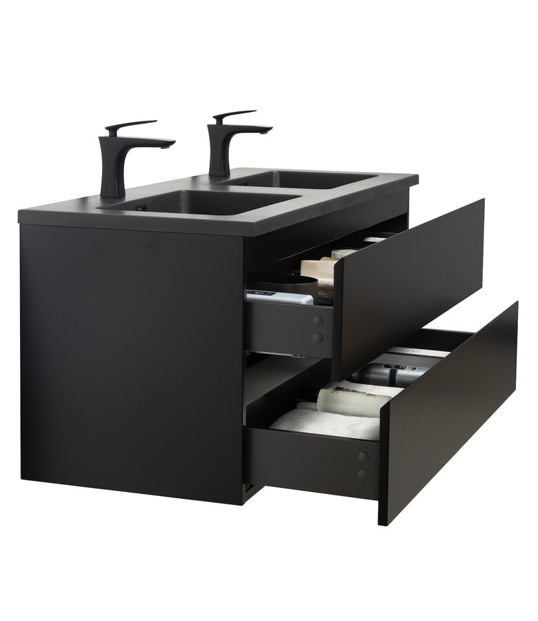Badplaats Badkamermeubel Angela 120cm - Zwarte Wastafel - Mat Zwart
