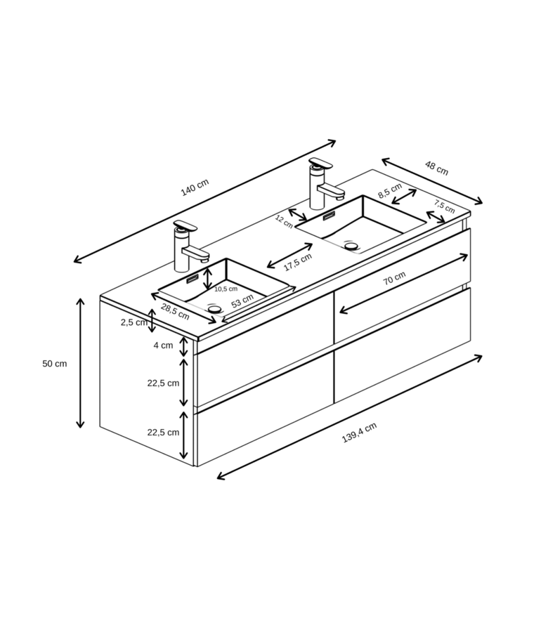 Badplaats Badkamermeubel Angela 140cm - Kastanje Eiken