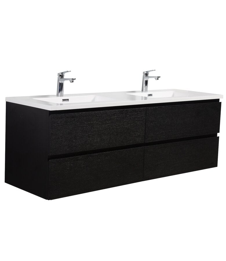 badplaats Badkamermeubel Angela 140cm - zwart houtnerf