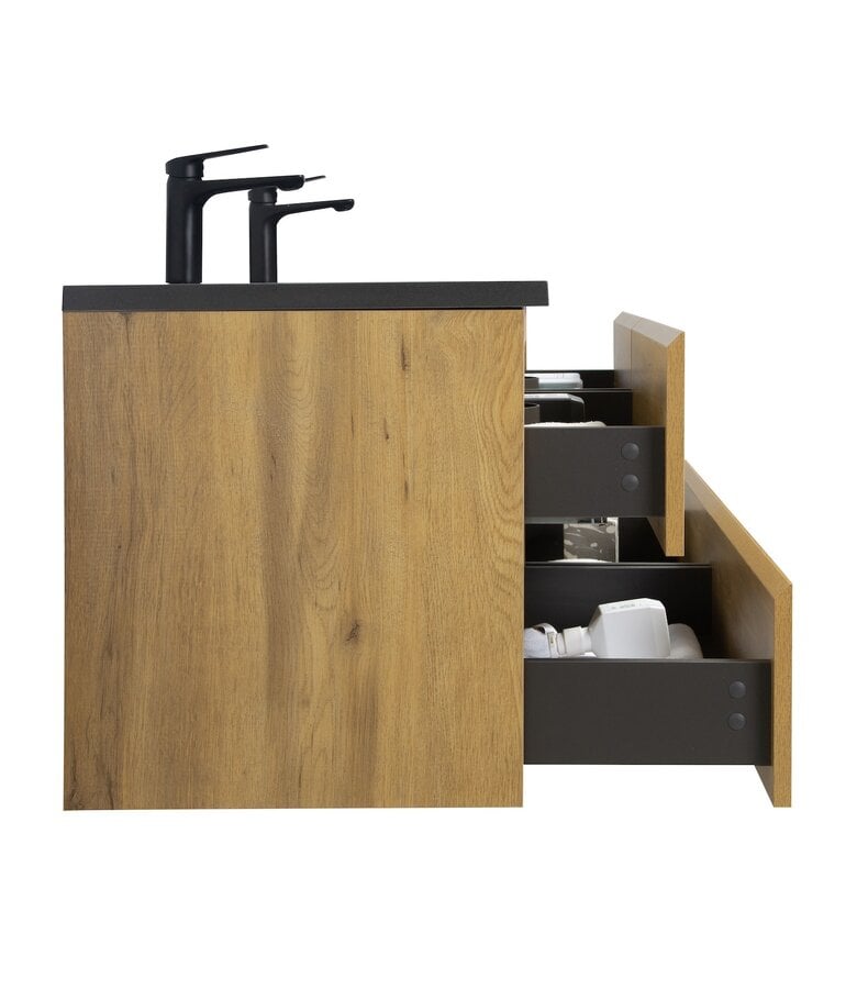 Badplaats Badkamermeubel Angela 140cm - Zwarte Wastafel - Eiken