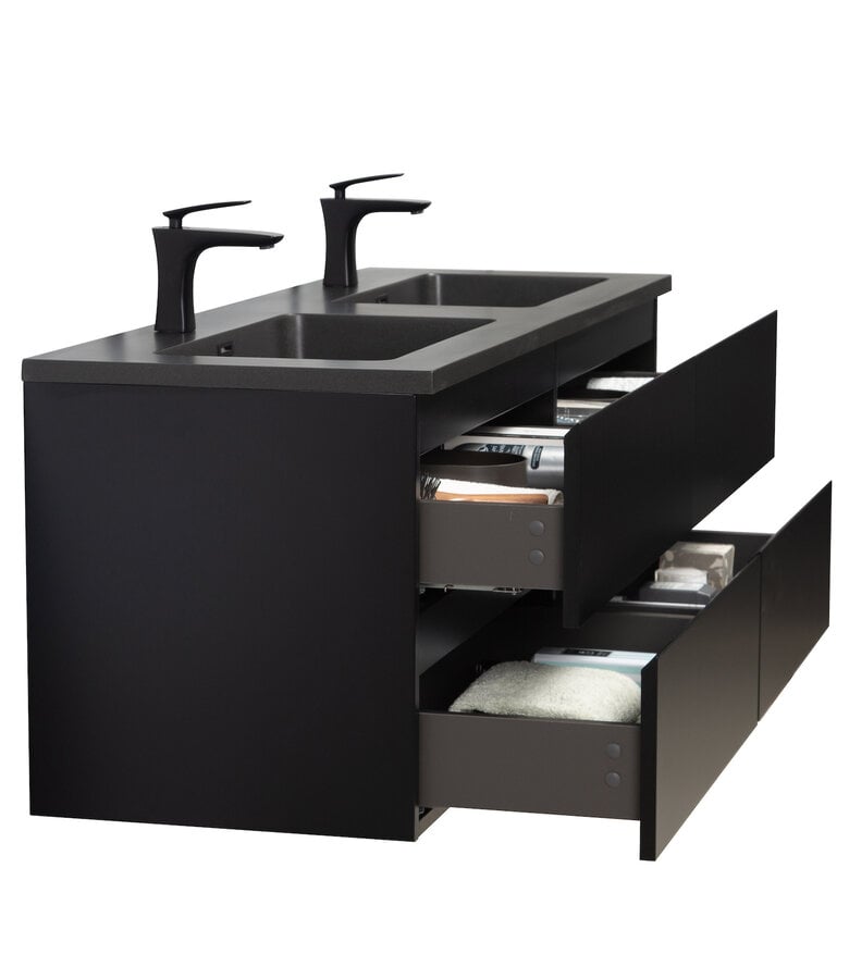 Badplaats Badkamermeubel Angela 140cm - Zwarte Wastafel - Mat Zwart