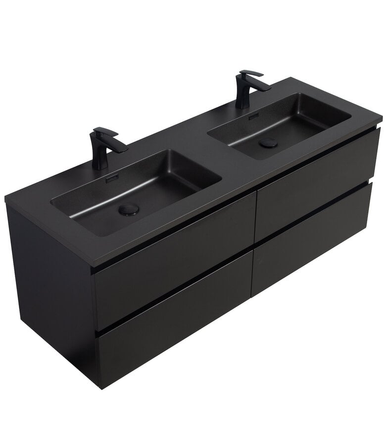 Badplaats Badkamermeubel Angela 140cm - Zwarte Wastafel - Mat Zwart