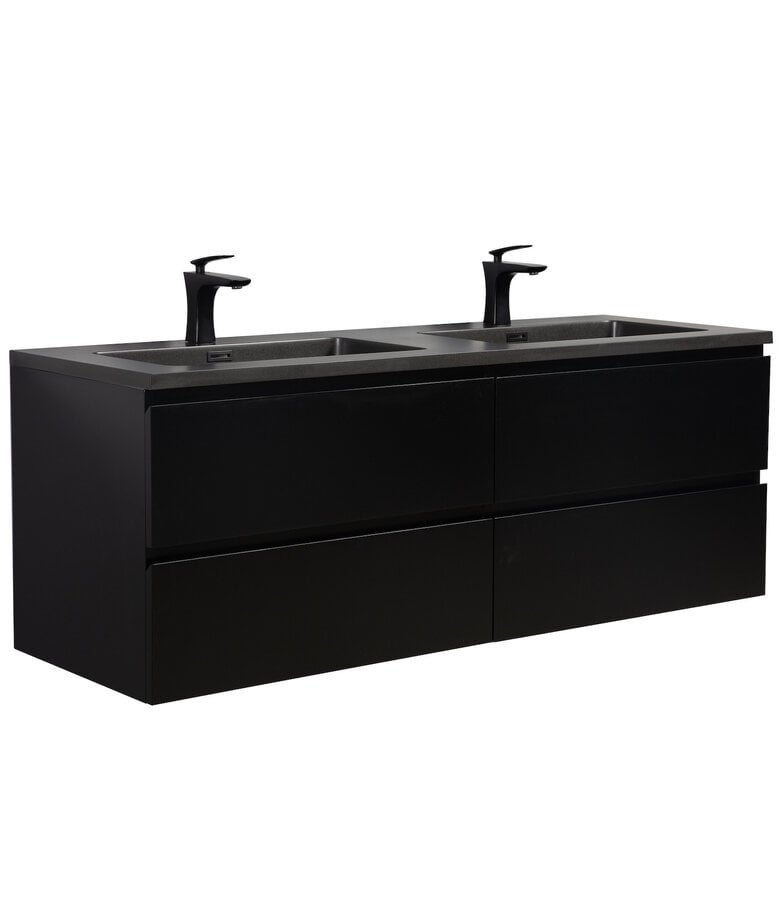 badplaats Badkamermeubel Angela 140cm - zwarte wastafel - mat zwart