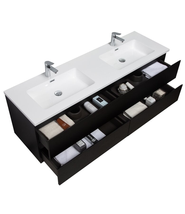 Badplaats Badkamermeubel Angela 160cm - Zwart Houtnerf