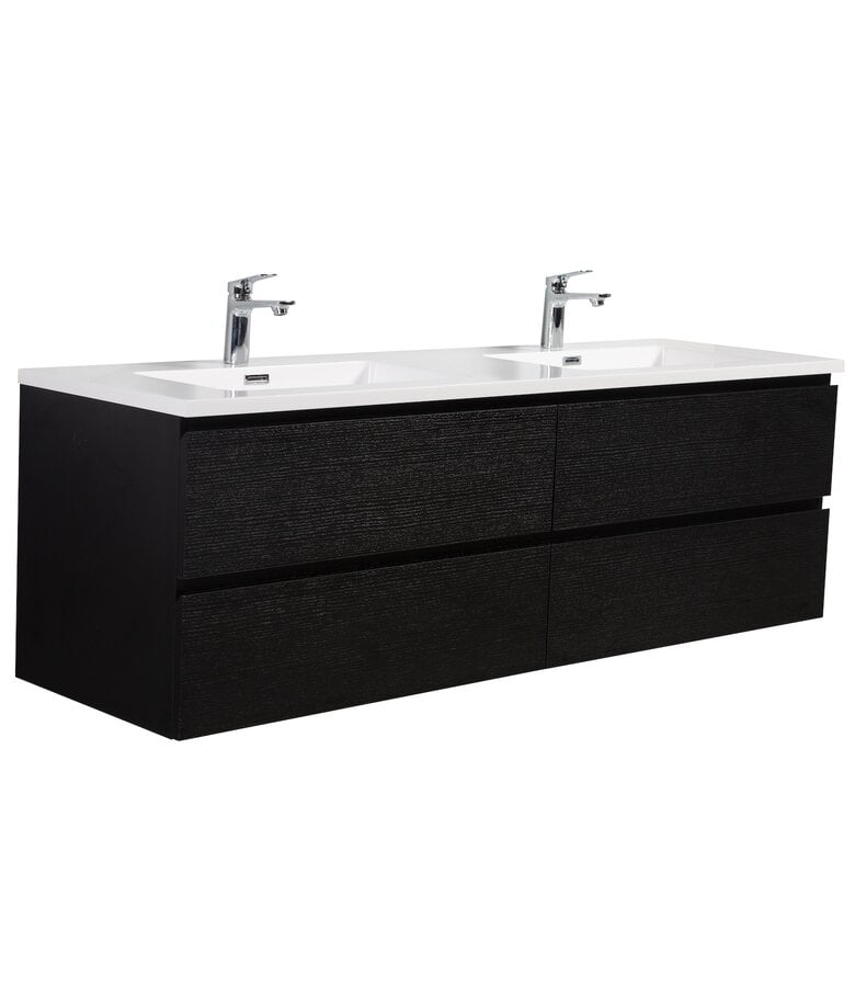 badplaats Badkamermeubel Angela 160cm - zwart houtnerf