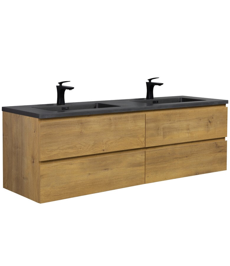 badplaats Badkamermeubel Angela 160cm - zwarte wastafel - eiken