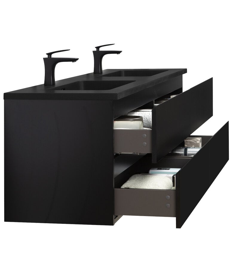Badplaats Badkamermeubel Angela 160cm - Zwarte Wastafel - Mat Zwart