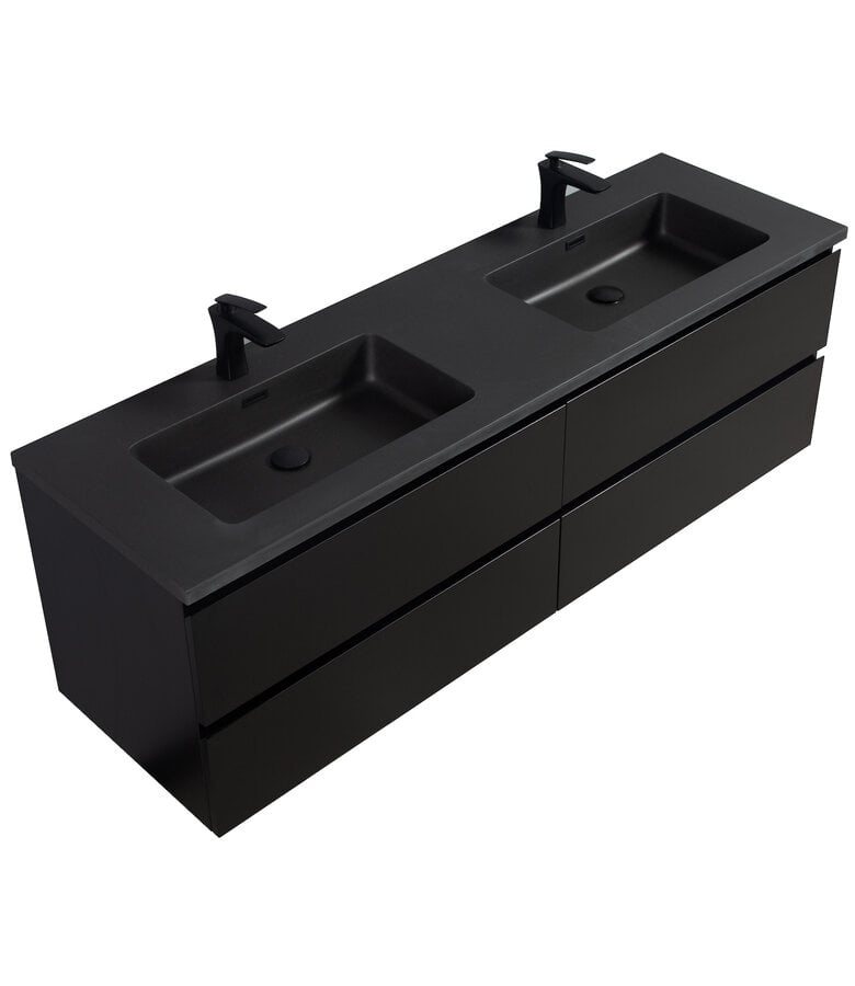 Badplaats Badkamermeubel Angela 160cm - Zwarte Wastafel - Mat Zwart