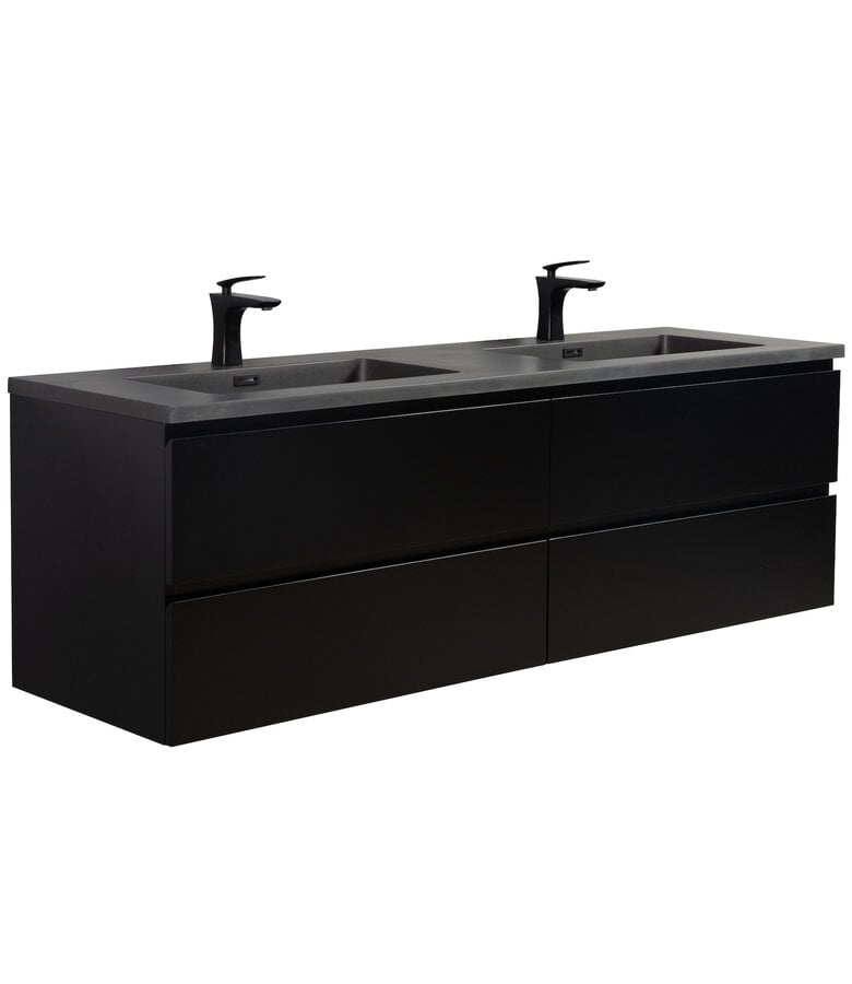 badplaats Badkamermeubel Angela 160cm - zwarte wastafel - mat zwart