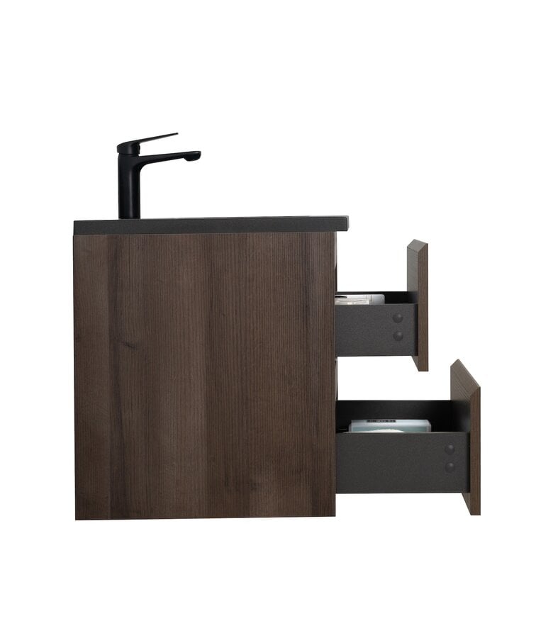 Badplaats Badkamermeubel Angela 60cm - Bruin Eiken - Zwarte Wastafel