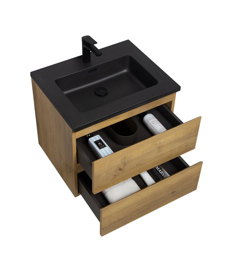 Badplaats Badkamermeubel Angela 60cm - Zwarte Wastafel - Eiken