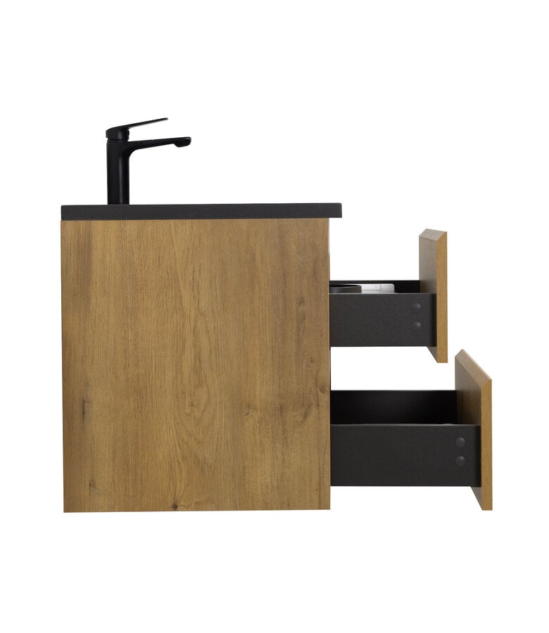 Badplaats Badkamermeubel Angela 60cm - Zwarte Wastafel - Eiken
