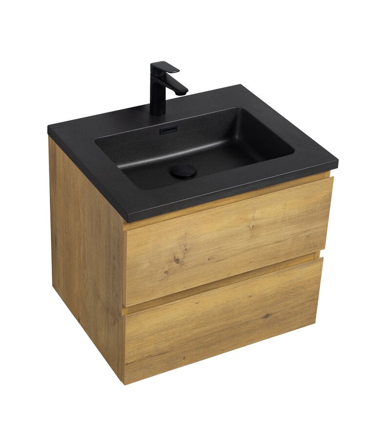 Badplaats Badkamermeubel Angela 60cm - Zwarte Wastafel - Eiken