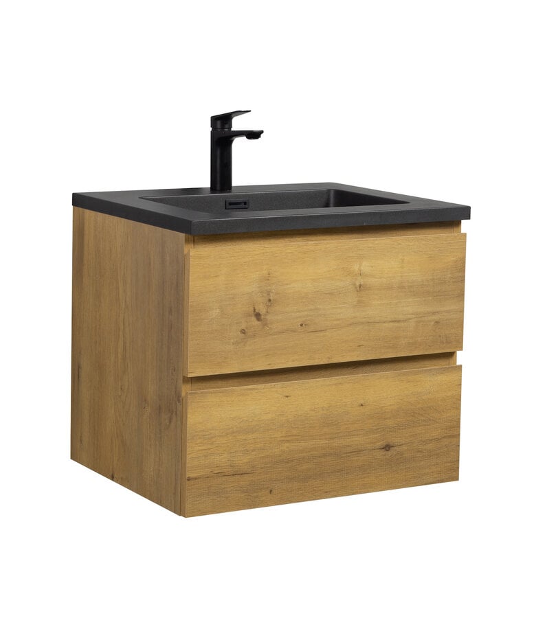 badplaats Badkamermeubel Angela 60cm - zwarte wastafel - eiken