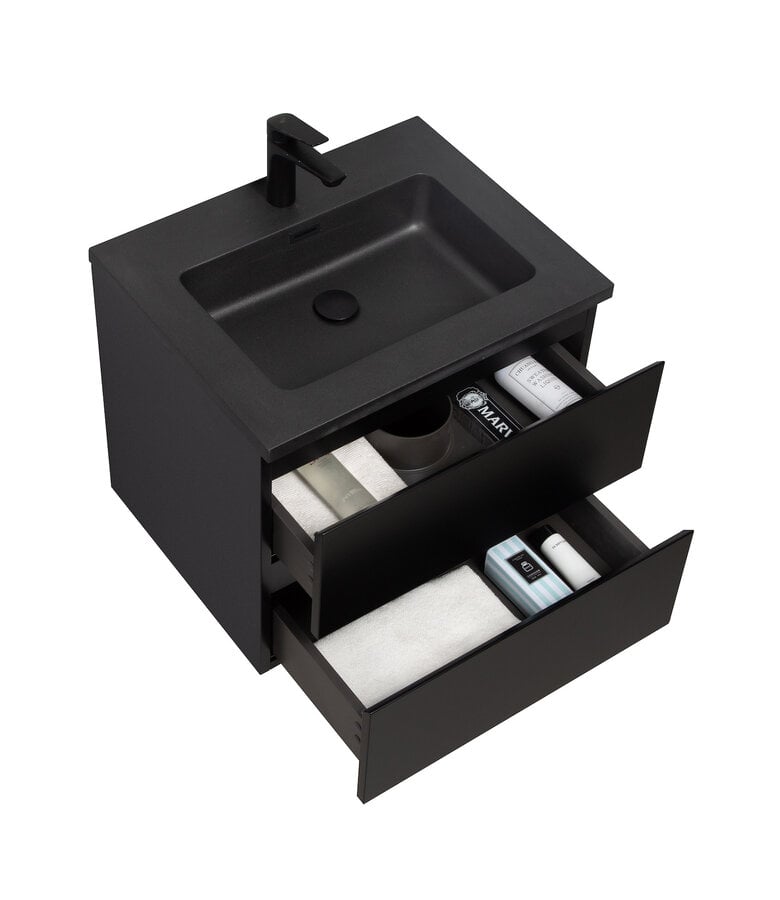 Badplaats Badkamermeubel Angela 60cm - Zwarte Wastafel - Mat Zwart